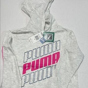 Puma Light Gray Hoodie with Pink Accents